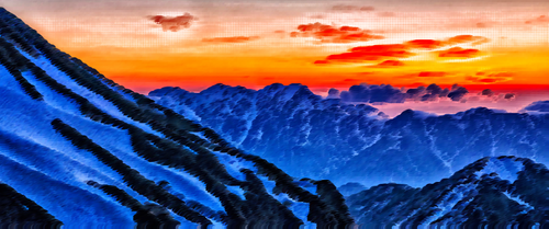 Montañas japonesas en puesta del sol
