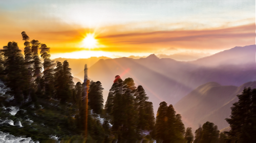 Forêt nationale et coucher de soleil sur elle