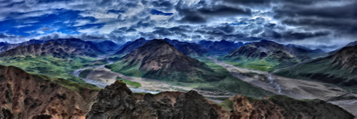 Surreale Panorama Bergblick