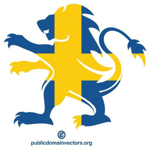 Bendera Swedia dalam singa siluet