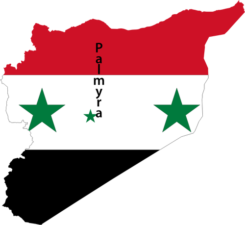 सीरिया के नक्शे झंडा Palmyra वेक्टर छवि के साथ