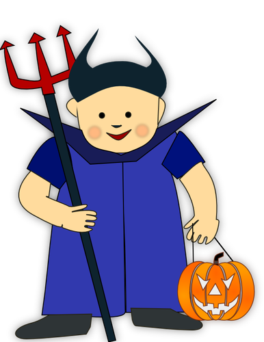 Vector image of boy with pitchfork and pumpkin
