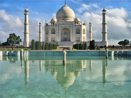 Taj Mahal con reflexión en la ilustración del agua