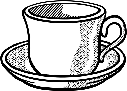 Vector drawing of wavy tea cup on saucer