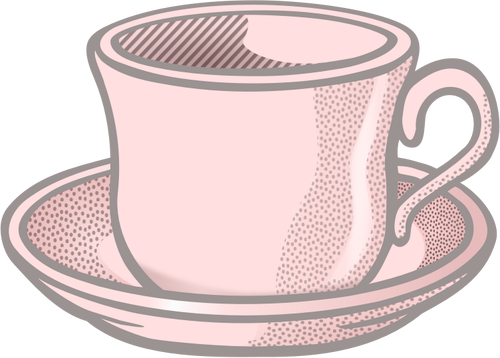 矢量图的粉红色波浪茶杯放在茶碟