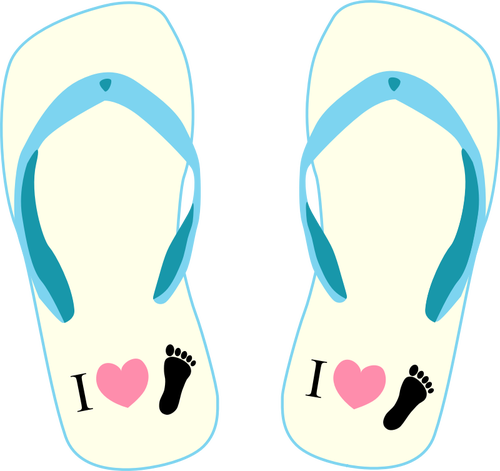 Flip flops with "I Love Foot" symbol vector image