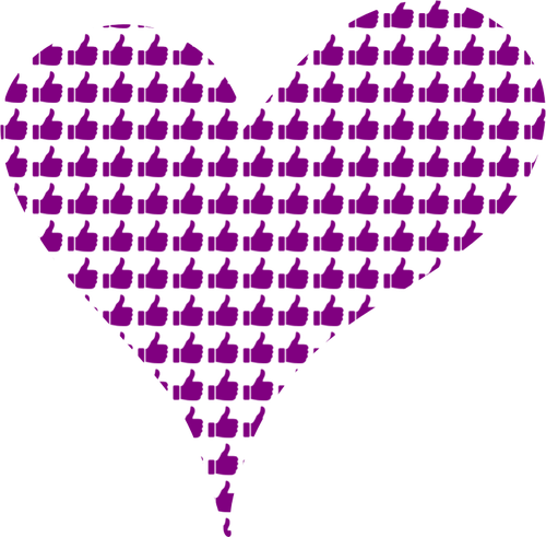 Corazón púrpura con los pulgares para arriba