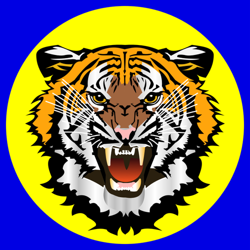 Tiger galben pe albastru autocolant de desen vector