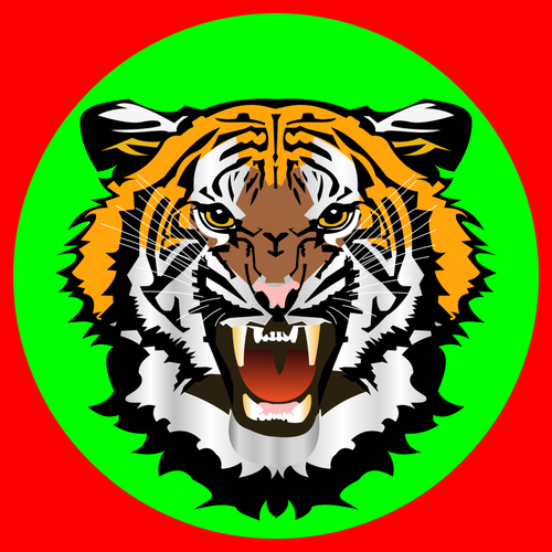 Tiger green on red sticker vector illustration