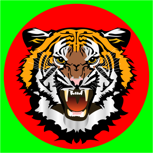 लाल हरे रंग के स्टिकर पर बाघ वेक्टर क्लिप आर्ट