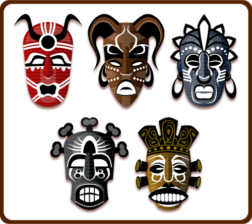 Vector image of set of African masks