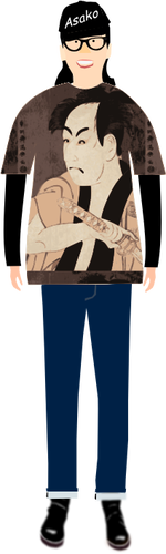 Ilustração em vetor de cara na moda em t-shirt com padrão de sharaku