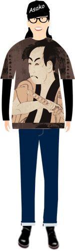 Vector illustration of trendy guy in t- shirt with sharaku pattern