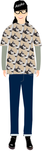 Vector graphics of trendy guy in t- shirt with cat pattern