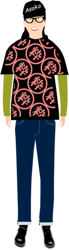 Vektori clip art trendikäs kaveri t-paidassa kanji kuvio
