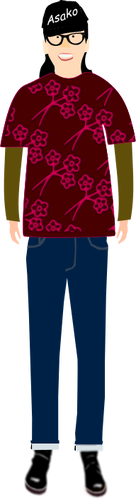 Vector drawing of trendy guy in t- shirt with plum pattern