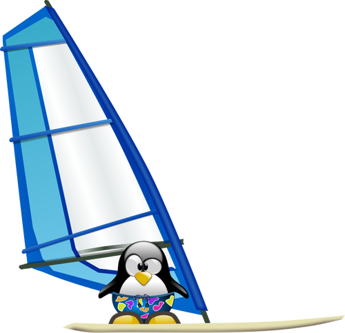 Pinguïn surfer vectorillustratie