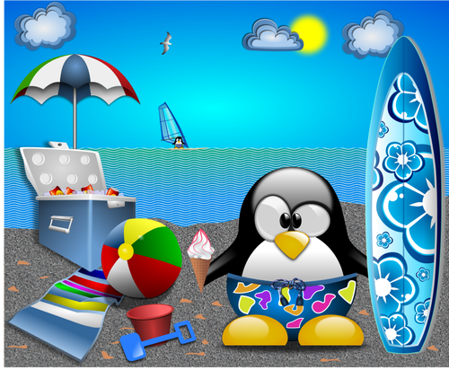 Tux na plaży wektor clipart