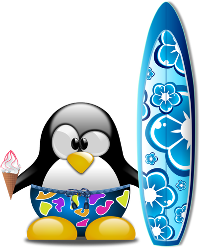 Tux surfer vektor gambar