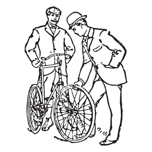 Kaksi miestä ja polkupyörä.