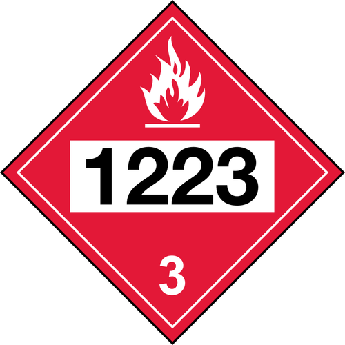 توضيح متجه للعلامة الحمراء مع رمز UN 1223 للكيروسين