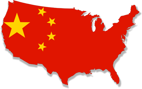 Mapa de EEUU con bandera China sobre él vector Clipart