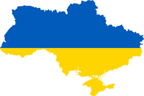 Mapa de Ucrania con la bandera sobre él vector Clipart