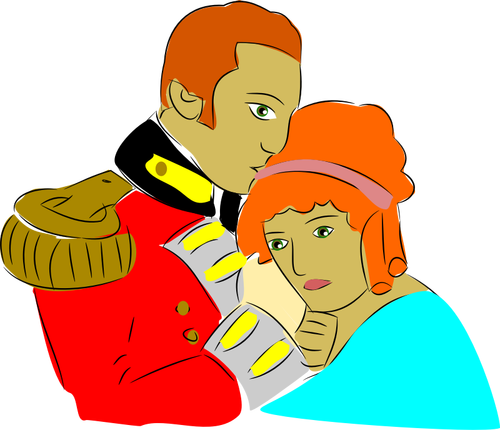 Vector clip art of soldier kissing a woman