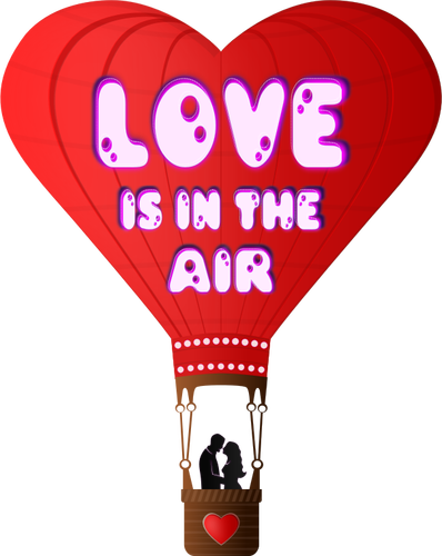 Vectorillustratie van de dag van Valentijnskaarten ballon met belettering liefde is in de lucht