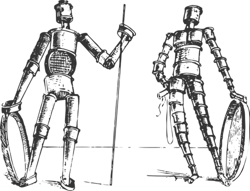 Vector clip art of pair of dynamic figures constructed from metal links