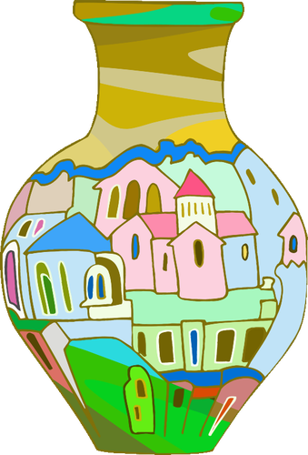 Vase with houses