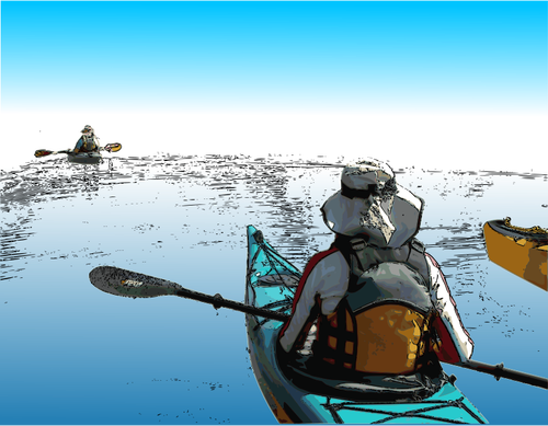 Kayakers venturing vector graphics