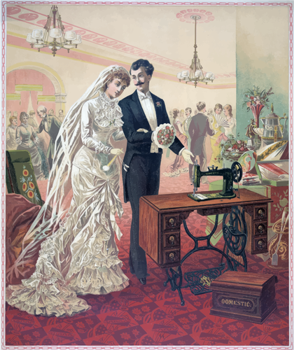Vintage nevěsta a ženich ilustrace