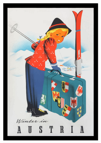 Inverno nel poster di viaggio vintage Austria