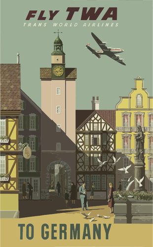 Fly TWA German vintage travel poster vector drawing