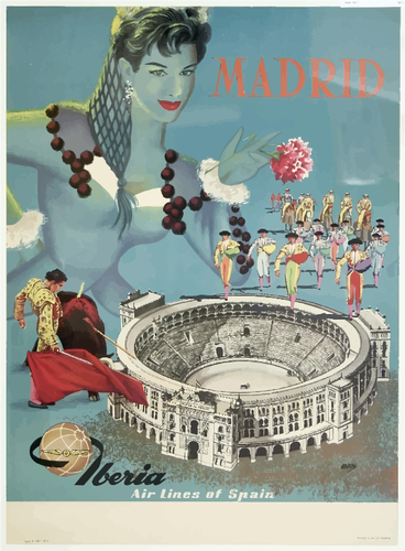 Vetor desenho do cartaz do vintage de viagens de Madrid