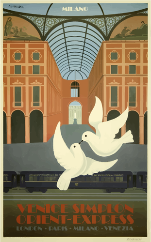 Vectorafbeeldingen twee duiven Vintage reizen poster