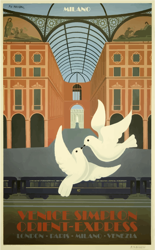 Vector graphics of two doves vintage travel poster