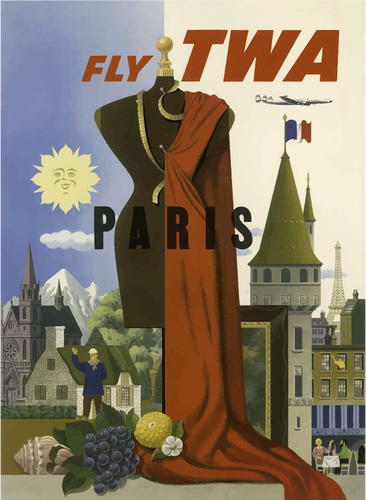 Imagine vectorială zbura TWA la Paris epocă poster