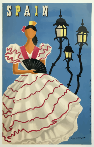 Flamenco tancerz vintage Podróże plakat wektor rysunek