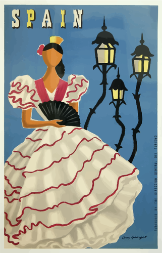 Dibujo vectorial cartel vintage travel: bailarina flamenco