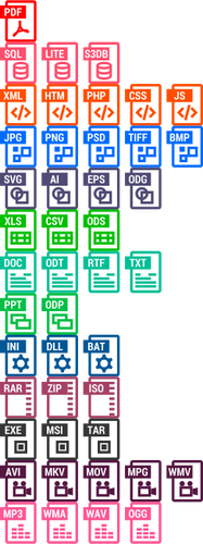 Vector image of colorful file extension symbols