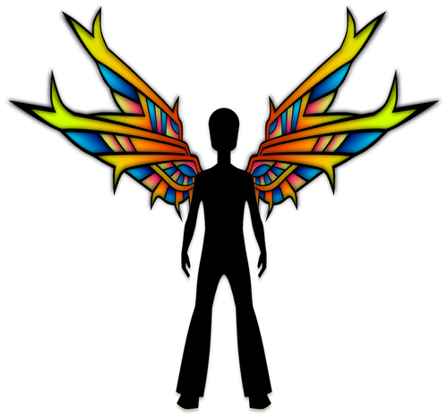 Rainbow angel silhouette vector image