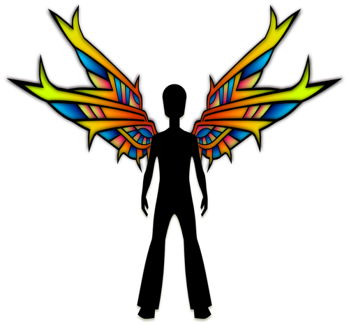 Rainbow angel silhouette vector image