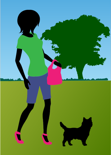 Woman walking dog