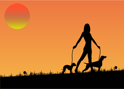 Žena kráčení dogs