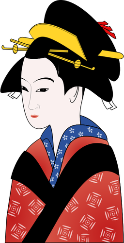 امرأة يابانية في الأحمر كيمونو ناقلات الرسومات