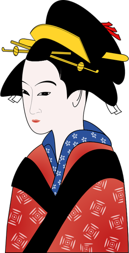 Japanese woman in red kimono vector graphics