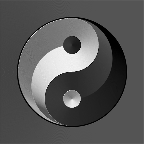 Vectorul miniaturi de ying yang semn în culoare gradient negru şi argint