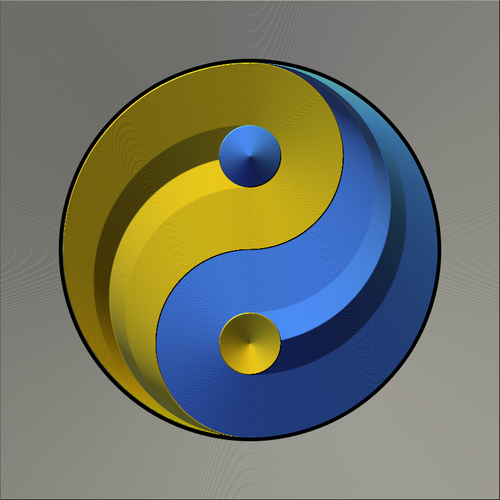 Segno di Ying yang in graduale oro e blu colore grafica vettoriale